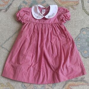 Adorable Red Checkered Kids Dress with Embroidered Collar 24 months